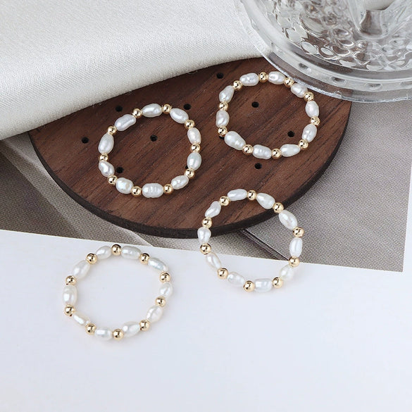 Wholesale Minimalist Women's Natural Freshwater Pearl Ring In 14K Gold With Rice And Water Drop Shapes