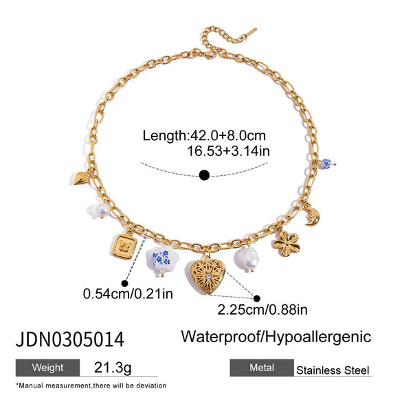 Wholesale Minimalist Women's Stainless Steel Necklace With Geometric Pattern Electroplating Heart Square Butterfly Design O Word Chain