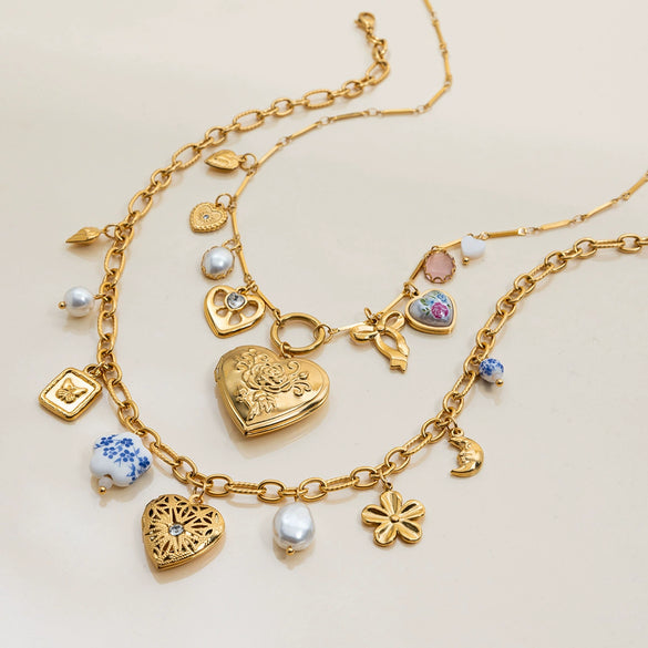 Wholesale Minimalist Women's Stainless Steel Necklace With Geometric Pattern Electroplating Heart Square Butterfly Design O Word Chain