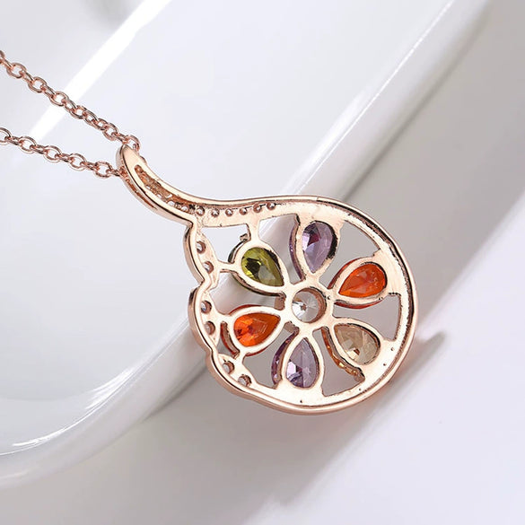 Wholesale Minimalist Women's Zircon Necklace Set With Flower Pattern Rose Gold Electroplated Box Chain For Bridal Use