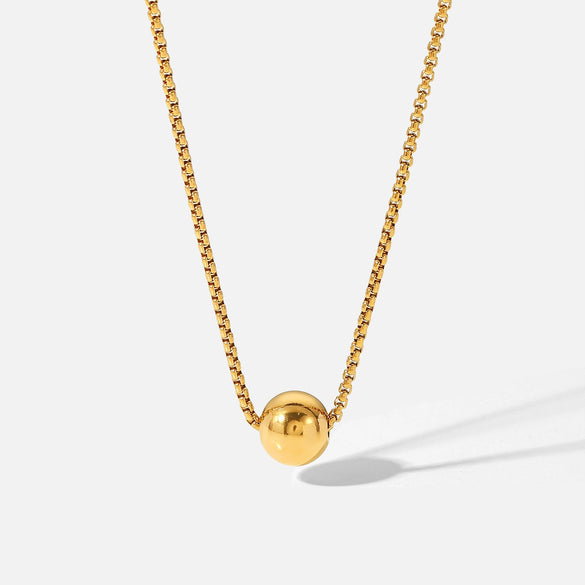 Wholesale Minimalistic Gold Ball Pendant Necklace With Box Chain Stainless Steel Geometric Design Electroplating For Women