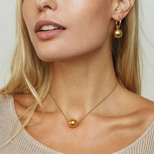 Wholesale Minimalistic Gold Ball Pendant Necklace With Box Chain Stainless Steel Geometric Design Electroplating For Women