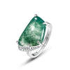 Wholesale Mining Green Moss Ring S925 Silver Natural Agate Geometric Fashion Women's Ring With Diamond Design