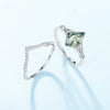 Wholesale Mining Stacked Geometric Aquatic Agate Ring S925 Silver Natural Green Moss Stone Retro Style For Women