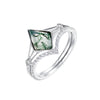 Wholesale Mining Stacked Geometric Aquatic Agate Ring S925 Silver Natural Green Moss Stone Retro Style For Women