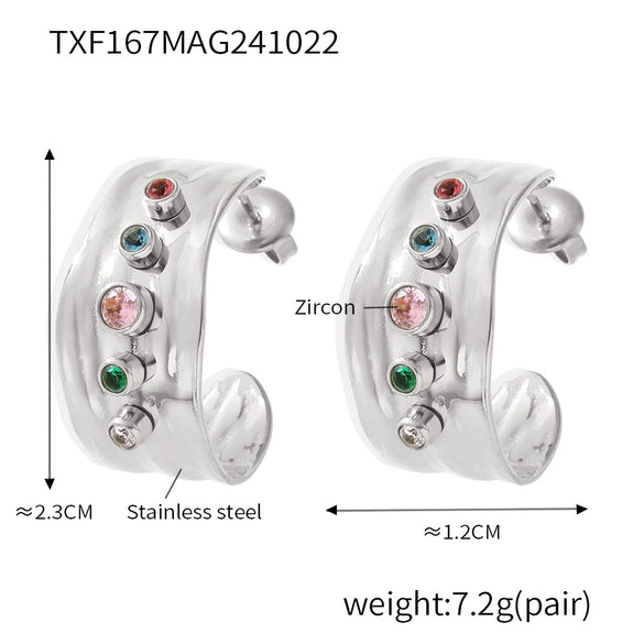 Wholesale Mixed Color Zircon Open Ring And C Earrings In Stainless Steel With 18K True Gold Color Electroplated For Women Geometric Style