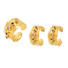 Wholesale Mixed Color Zircon Open Ring And C Earrings In Stainless Steel With 18K True Gold Color Electroplated For Women Geometric Style