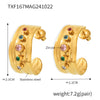 Wholesale Mixed Color Zircon Open Ring And C Earrings In Stainless Steel With 18K True Gold Color Electroplated For Women Geometric Style
