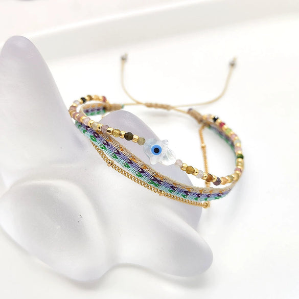 Wholesale Mixed Material Handwoven Geometric Lucky Devil's Eye Women's Bracelet