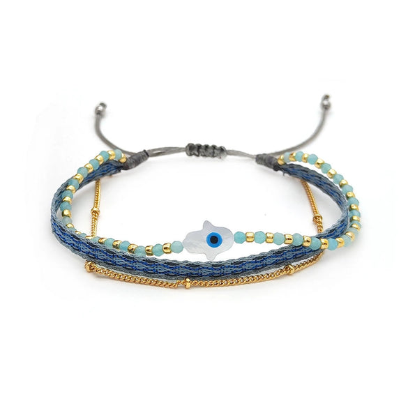 Wholesale Mixed Material Handwoven Geometric Lucky Devil's Eye Women's Bracelet