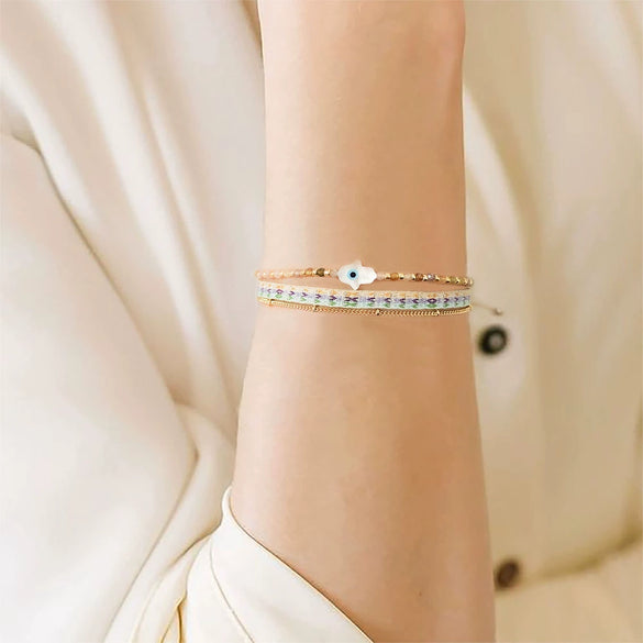 Wholesale Mixed Material Handwoven Geometric Lucky Devil's Eye Women's Bracelet