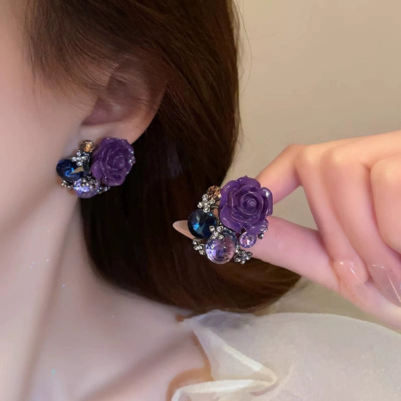 Wholesale Mixed Materials Flower Pattern Electroplating Earrings For Women