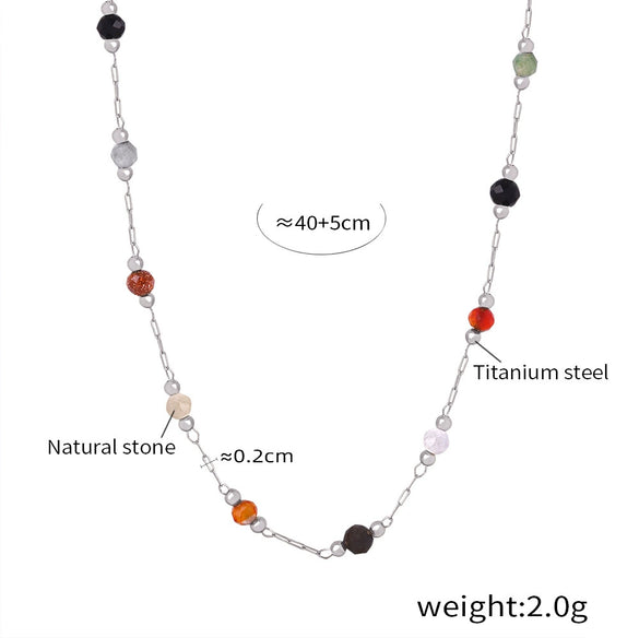 Wholesale Mixed Natural Stone Beaded Necklace And Exquisite Temperament Titanium Steel 18K Gold Plated Electroplated Bracelet For Women