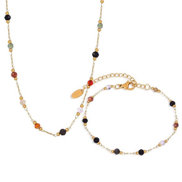 Wholesale Mixed Natural Stone Beaded Necklace And Exquisite Temperament Titanium Steel 18K Gold Plated Electroplated Bracelet For Women