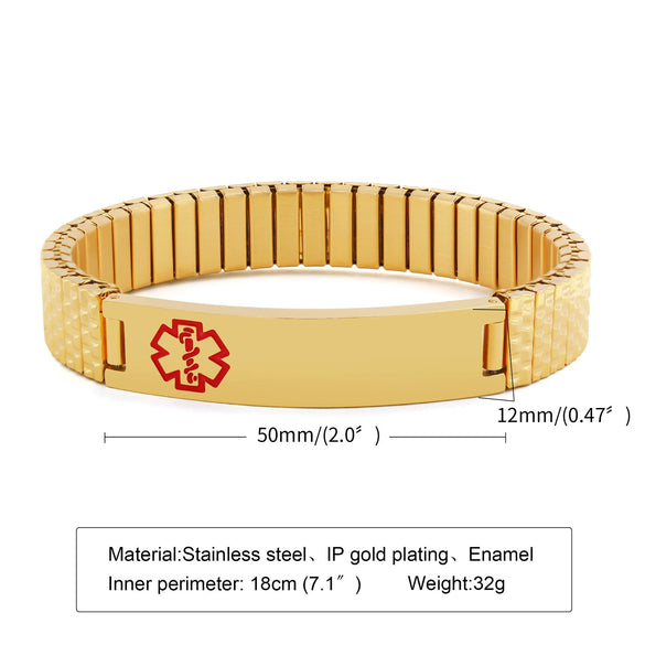 Wholesale 12Mm Stainless Steel Elastic Medical Sign Bracelet Unisex Geometric Fashion Bracelet