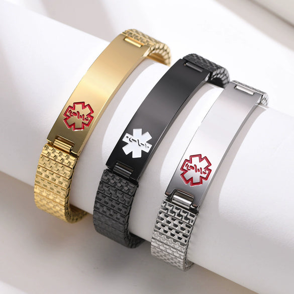 Wholesale 12Mm Stainless Steel Elastic Medical Sign Bracelet Unisex Geometric Fashion Bracelet