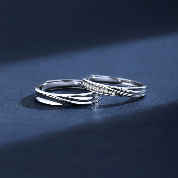 Wholesale Mobius Couple Open Ring 925 Sterling Silver Geometric Design With Diamond Treatment