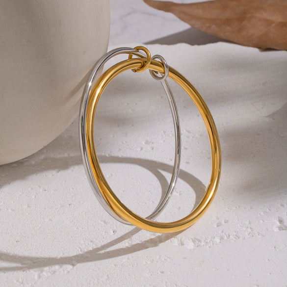 Wholesale Modern Minimalist Geometric Colorblocked Double Ring Stainless Steel Bracelet Vacuumplated 18K Gold