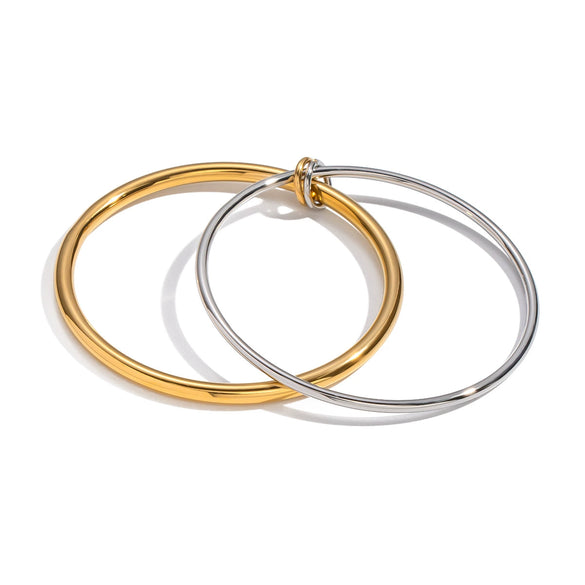 Wholesale Modern Minimalist Geometric Colorblocked Double Ring Stainless Steel Bracelet Vacuumplated 18K Gold