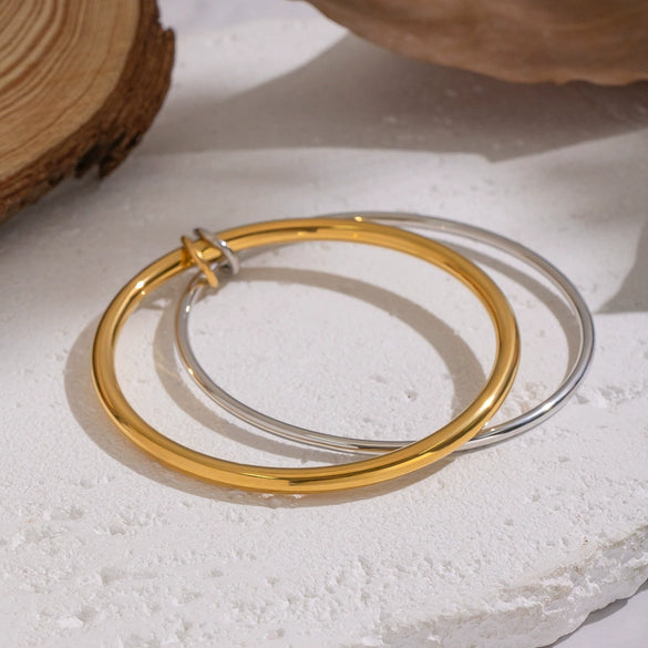 Wholesale Modern Minimalist Geometric Colorblocked Double Ring Stainless Steel Bracelet Vacuumplated 18K Gold
