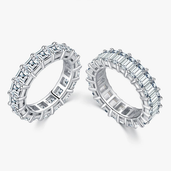 Wholesale Modern S925 Sterling Silver Ring For Women Geometric Inlaid Zircon Full Diamond Row Ring