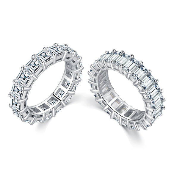 Wholesale Modern S925 Sterling Silver Ring For Women Geometric Inlaid Zircon Full Diamond Row Ring