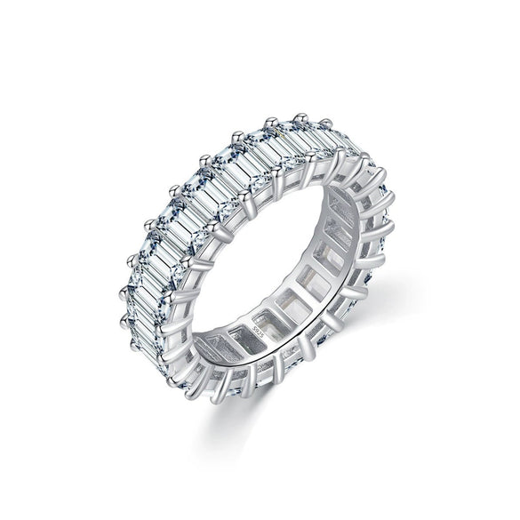 Wholesale Modern S925 Sterling Silver Ring For Women Geometric Inlaid Zircon Full Diamond Row Ring