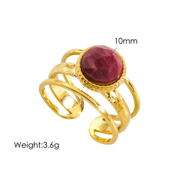 304 Stainless Steel 14K Gold Plated Modern Style Inlay Geometric Natural Stone Open Rings