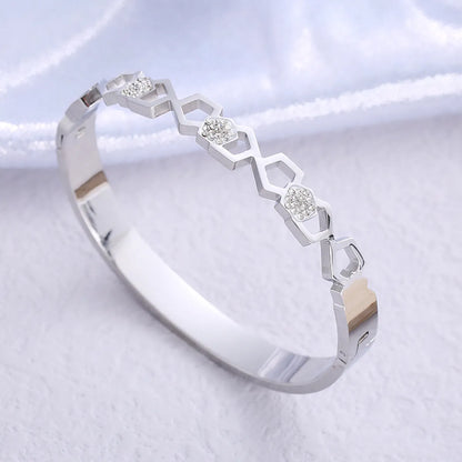 Wholesale Modern Style Hexagon Stainless Steel Artificial Gemstones Bangle