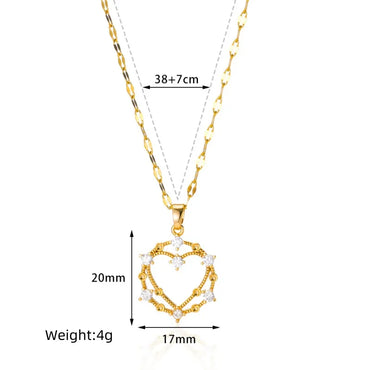 Wholesale Modern Style Simple Style Heart Shape Copper Inlay 18K Gold Plated Zircon Pendant Necklace