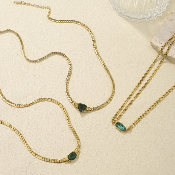 Wholesale Jewelry Modern Style Simple Style Solid Color 304 Stainless Steel Zircon Inlay Pendant Necklace