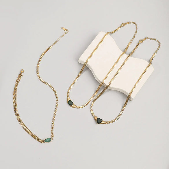 Wholesale Jewelry Modern Style Simple Style Solid Color 304 Stainless Steel Zircon Inlay Pendant Necklace