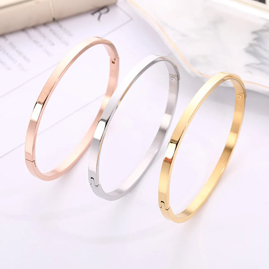 Wholesale Modern Style Solid Color Stainless Steel 18k Gold Plated Bangle