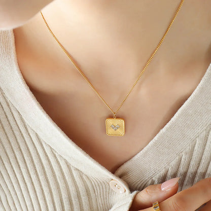 Wholesale Modern Style Square Heart Shape Titanium Steel 18k Gold Plated Zircon Earrings Necklace