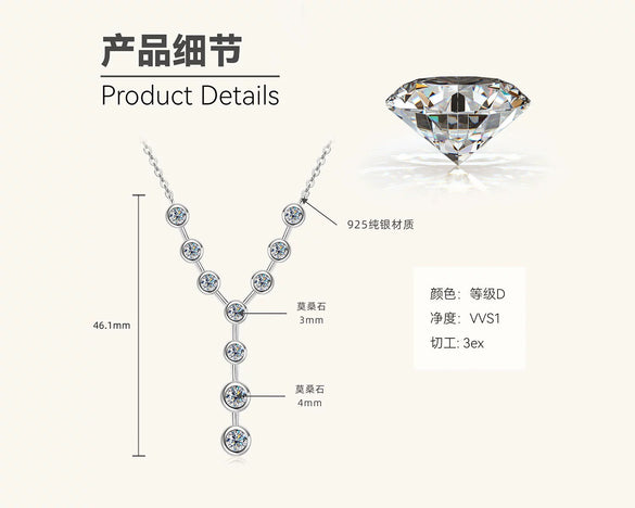 Wholesale Moissanite And 925 Silver Tassel Long Necklace With Geometric Style Electroplated Featuring Letter Number And Text Shapes