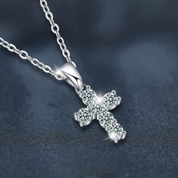Wholesale Moissanite And 925 Sterling Silver Geometric Cross Pendant Necklace For Women With Minimalist Design