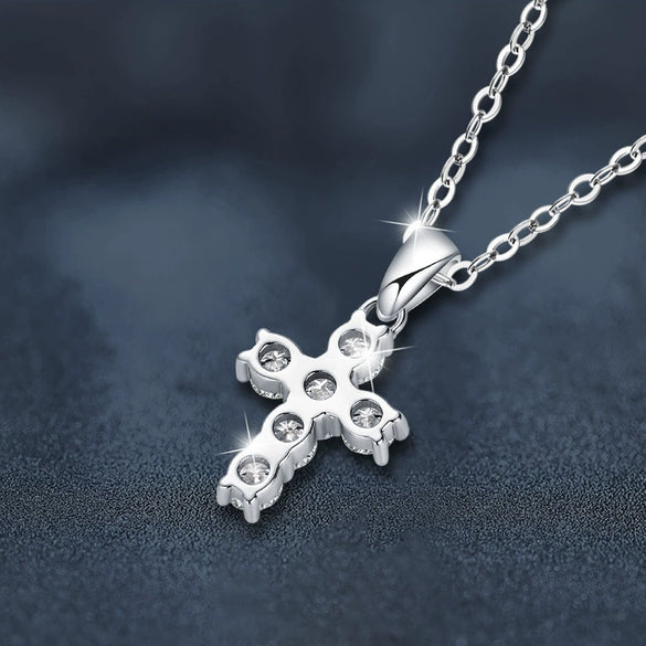 Wholesale Moissanite And 925 Sterling Silver Geometric Cross Pendant Necklace For Women With Minimalist Design