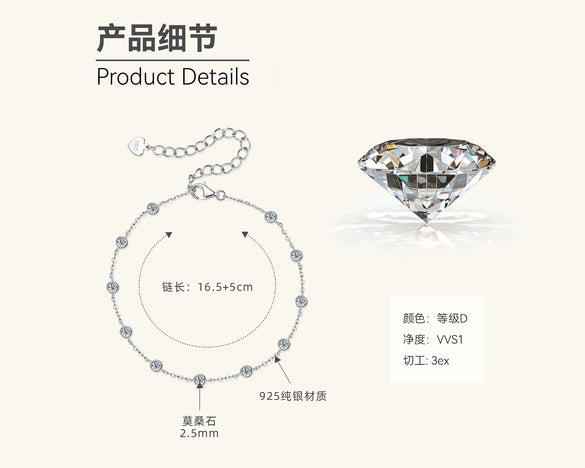 Wholesale Moissanite Bracelet For Women Fashion Style Geometric S925 Sterling Silver Electroplated Jewelry