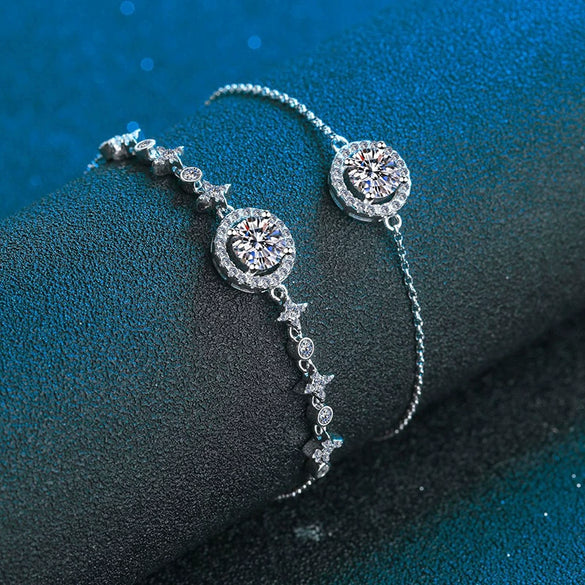 Wholesale Moissanite Bracelet 925 Silver Round Bag Star Moon Style Platinum Plated