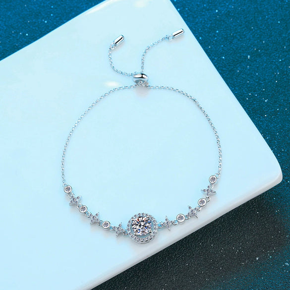 Wholesale Moissanite Bracelet 925 Silver Round Bag Star Moon Style Platinum Plated