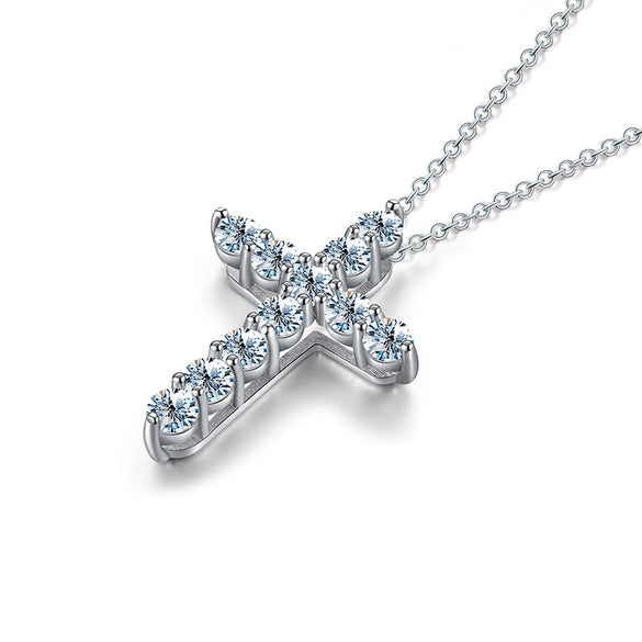 Wholesale Moissanite Cross Necklace Pendant In 925 Sterling Silver With Electroplating For Women On Pt950 Platinum Clavicle Chain