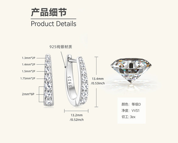 Wholesale Moissanite Earrings Light Luxury Style Geometric S925 Sterling Silver Electroplated Women's Ear Jewelry