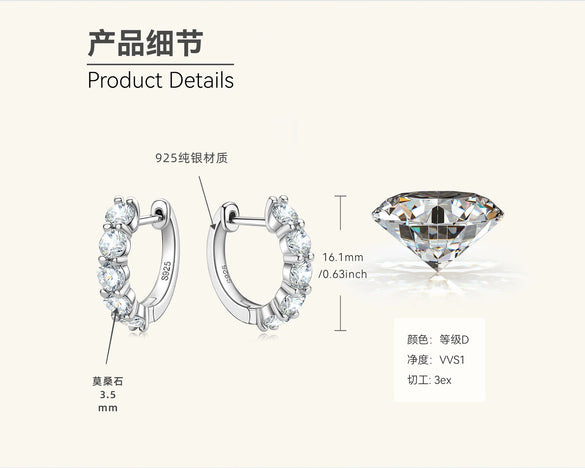 Wholesale Moissanite Earrings Light Luxury Style Geometric S925 Sterling Silver Electroplated Women's Ear Jewelry