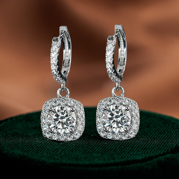 Wholesale Moissanite Earrings S925 Silver Luxury Square Geometric Simple Design Jewelry