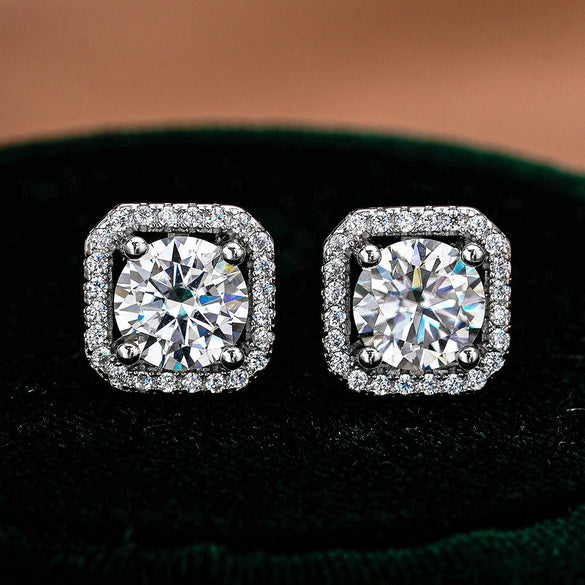 Wholesale Moissanite Earrings Silver S925 Luxury Square Geometric Diamond Design Jewelry Accessories