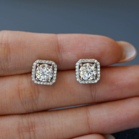 Wholesale Moissanite Earrings Silver S925 Luxury Square Geometric Diamond Design Jewelry Accessories