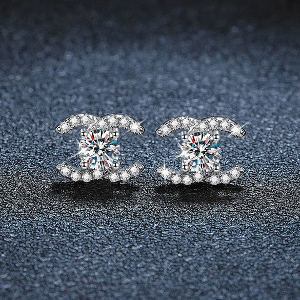 Wholesale Moissanite Earrings 925 Sterling Silver Highend Style With Letter Pattern Set With Diamonds