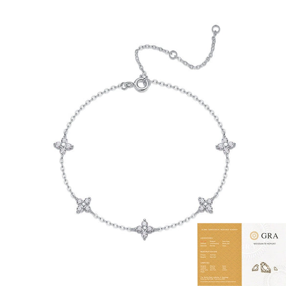 Wholesale Moissanite Inlaid Fiveflower Geometric Style S925 Silver Bracelet Light Luxury Highend