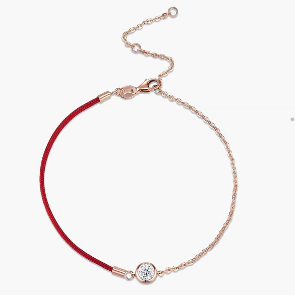 Wholesale Moissanite Inlaid Geometric Style S925 Silver Women's Bubble Red Rope Bracelet