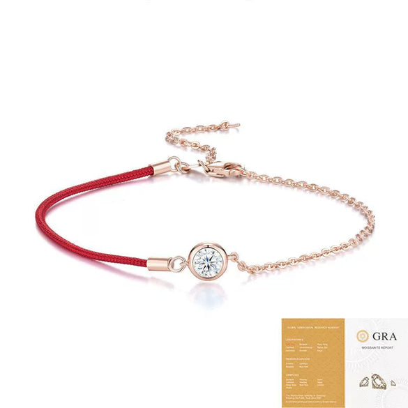 Wholesale Moissanite Inlaid Geometric Style S925 Silver Women's Bubble Red Rope Bracelet